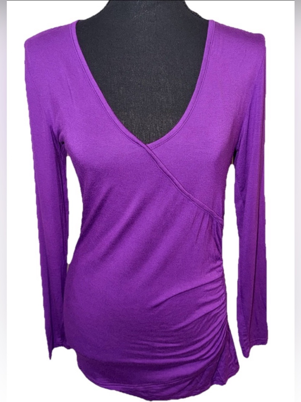 Beauhuty Women's Deep V Neck Slim Fitted Long Sleeve Shirt  Solid Purple Sz L